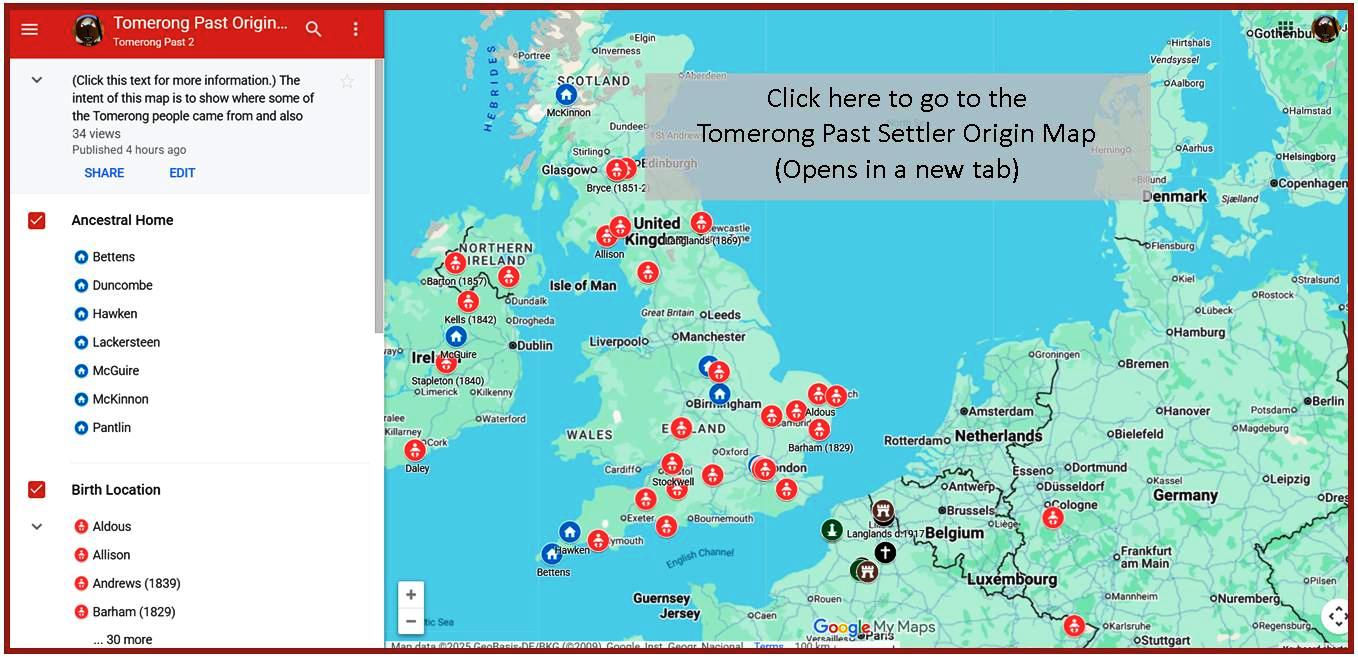 Tomerong Past Settler Origin Map